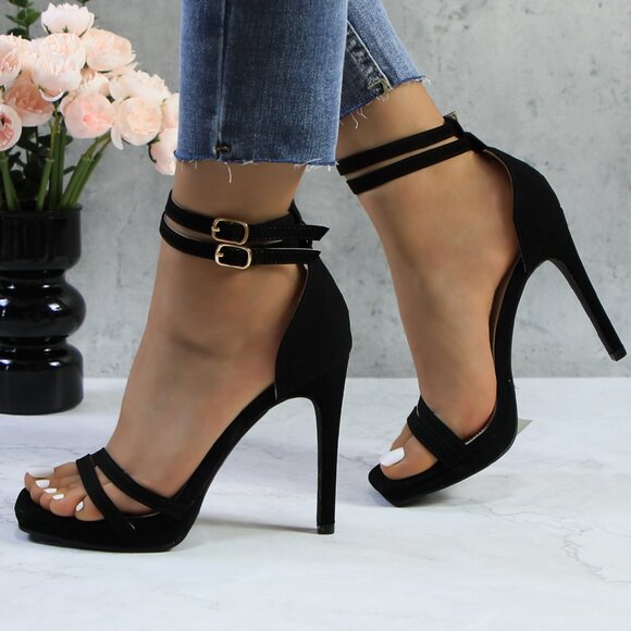 Women's Double Ankle Strap High Heel Sandals Stiletto Platform Dress Shoes - Picture 1 of 8